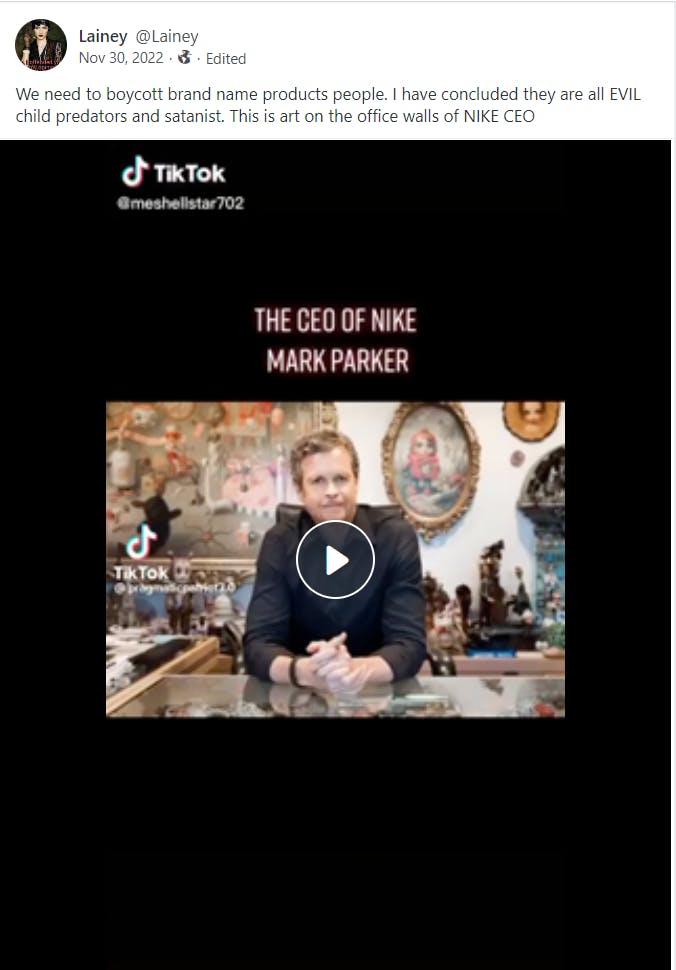 Gab post calling to boycott Nike and explicitly mentioning CEO Mark Parker
